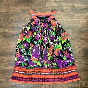 Lane Bryant Chiffon Tank Dress Orange Purple Floral Pleated Hem Women’s Size 22